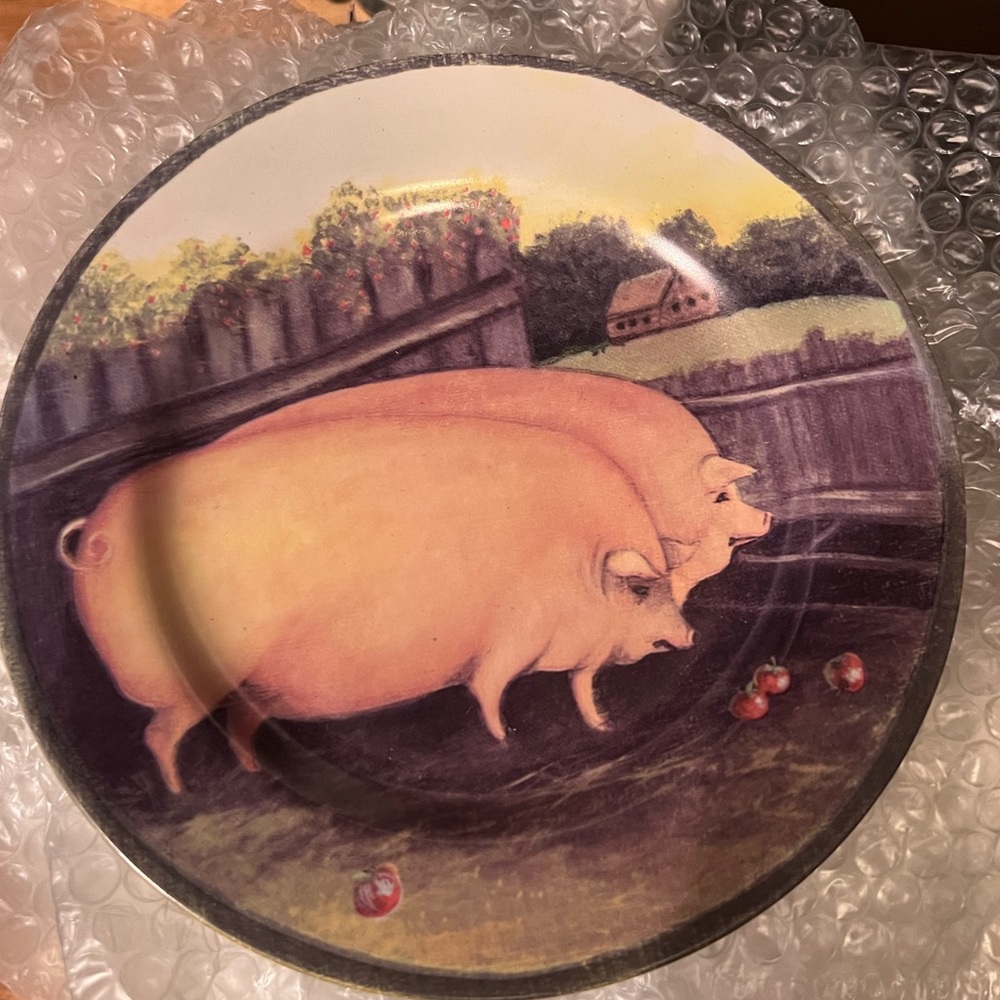 (4) Block Country Farm PIG 8” Plates set
